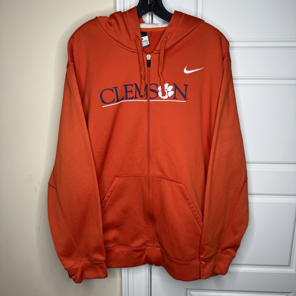 Nike Clemson Tigers Full-Zip Therma-Fit Orange Hoodie Mens X-Large